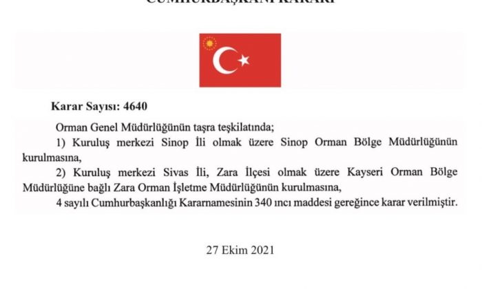 Sinop Orman Bölge Müdürlüğü kuruldu