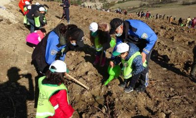 Karabük’te öğrenciler binlerce fidanı toprakla buluşturuyor