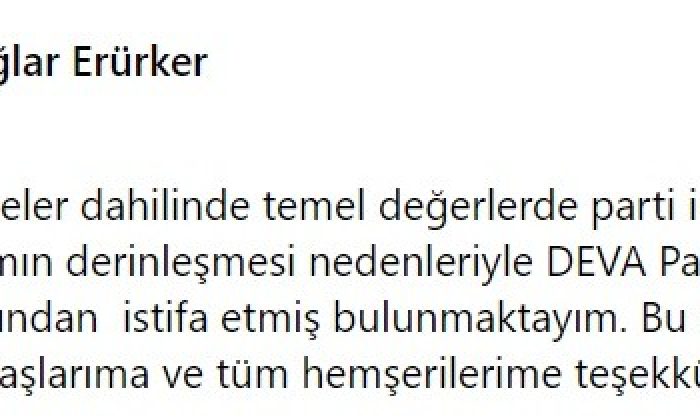 DEVA Partisi Aydın İl Başkanı istifa etti